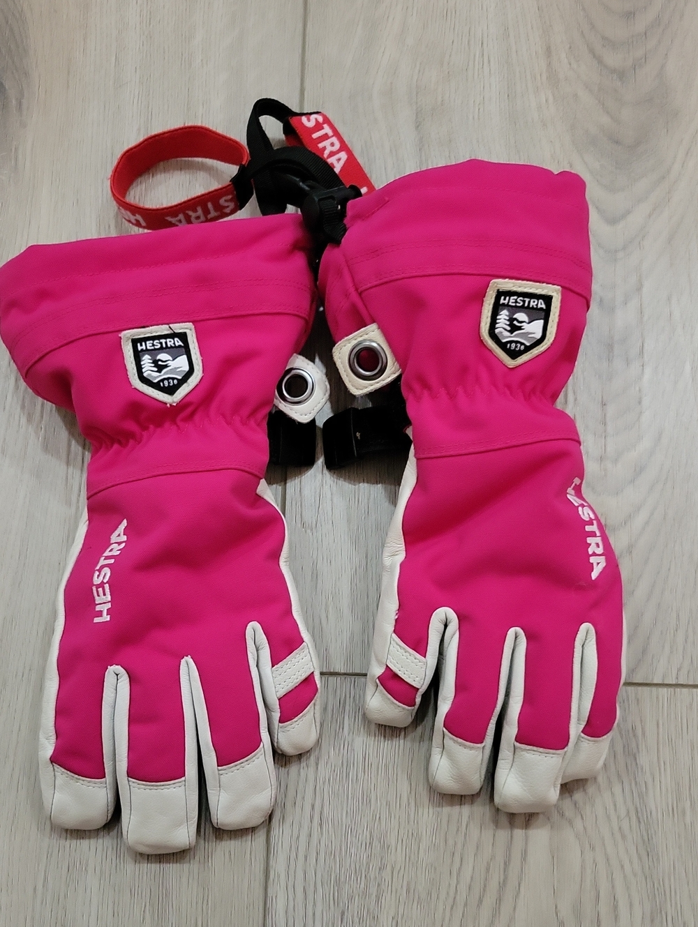 Hestra Bright Pink Waterproof Ski Mittens with White Accents